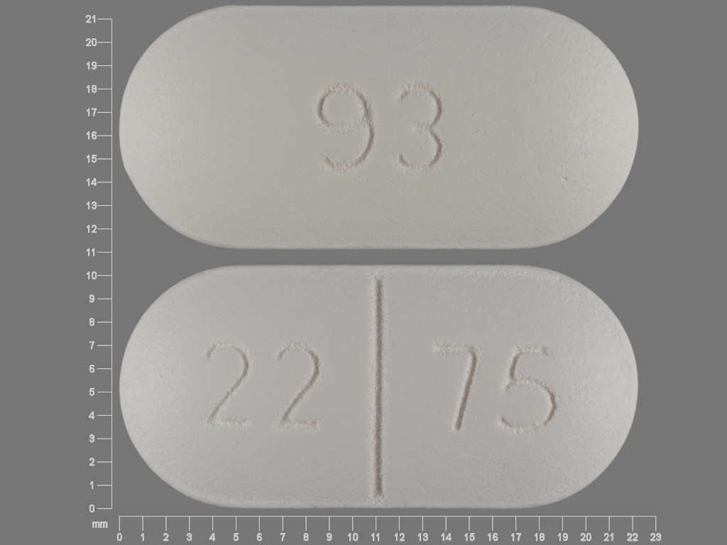 Pill with imprint 93 22 75, white, oval, 22 mm (Amoxicillin and Clavulanate Potassium Amoxicillin Anhydrous 875 mg / Clavulanic Acid 125 mg)