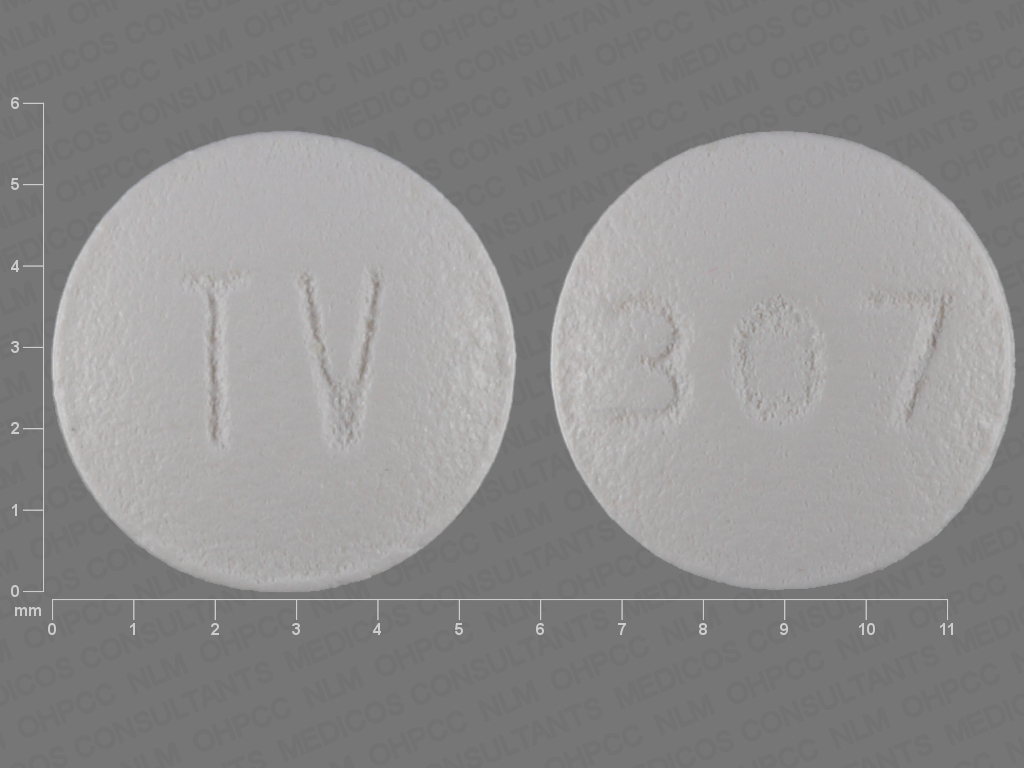 Pill with imprint TV 307, white, round, 6 mm (Hydroxyzine Hydrochloride 10 mg)
