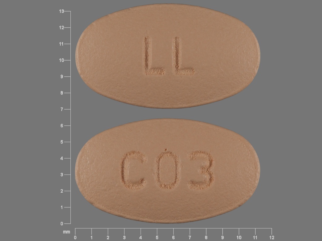 Pill with imprint LL C03, brown, oval, 11 mm (Simvastatin 20 mg)
