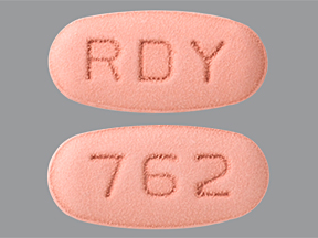 Pill with imprint RDY 762, pink, oval, 17 mm (Valganciclovir 450 mg)