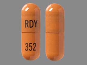Pill with imprint RDY 352, orange, capsule, 17 mm (Rivastigmine Tartrate 1.5 mg)
