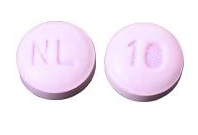 Pill with imprint NL 10, purple, round, 7 mm (Nebivolol 10 mg)