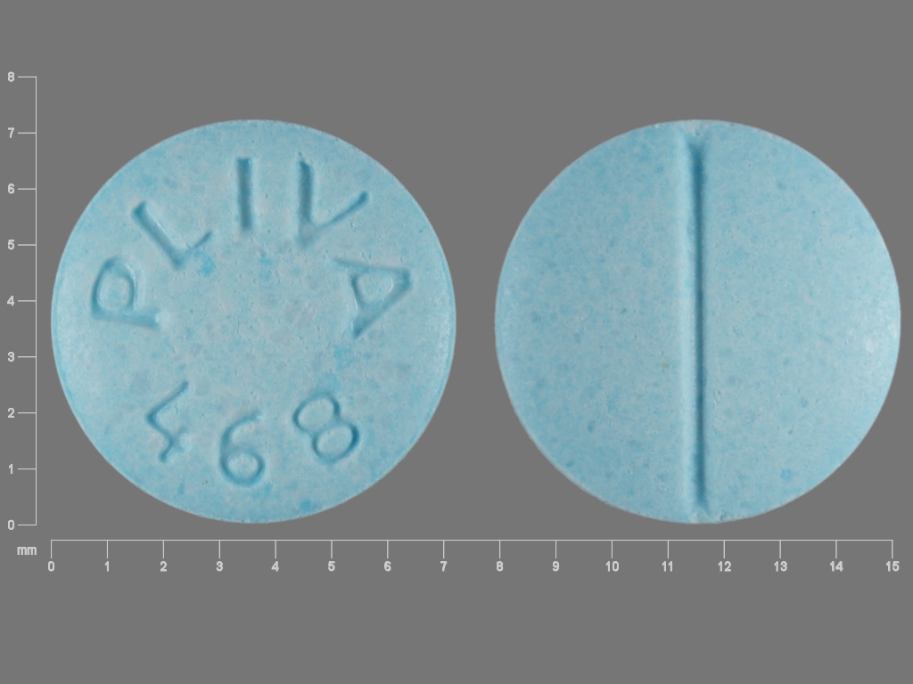 Pill with imprint PLIVA 468, blue, round, 7 mm (Propranolol Hydrochloride 20 mg)