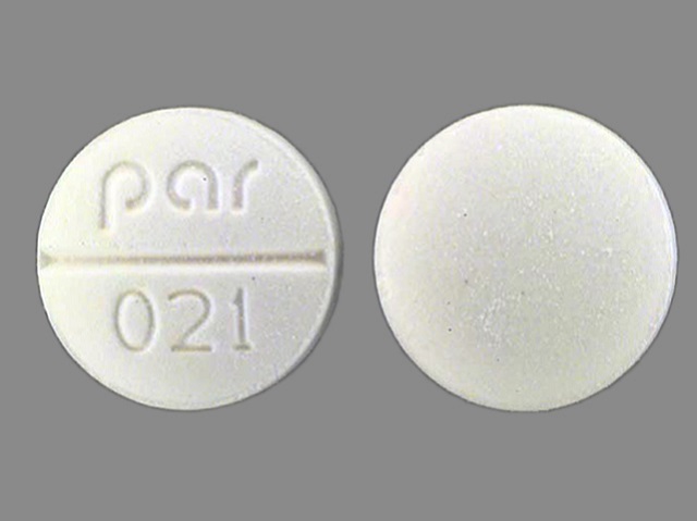 Pill with imprint Par 021, white, round, 8 mm (Isosorbide Dinitrate 10 mg)