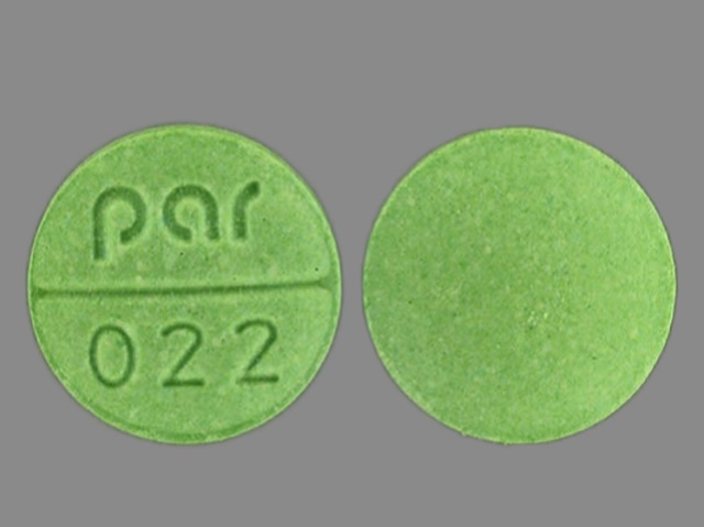 Pill with imprint Par 022, green, round, 8 mm (Isosorbide Dinitrate 20 mg)