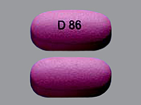 Pill with imprint D 86, pink, oval, 19 mm (Divalproex Sodium 500 mg)