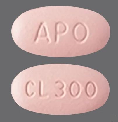 Pill with imprint APO CL300, pink, capsule, 9 mm (Clopidogrel Bisulfate 300 mg)