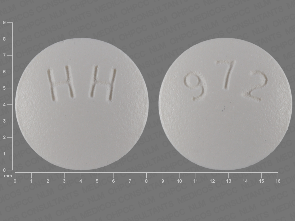 Pill with imprint 972 HH, white, round, 8 mm (Ropinirole Hydrochloride 0.25 mg)
