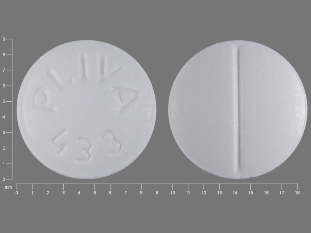 Pill with imprint PLIVA 433, white, round, 9 mm (Trazodone Hydrochloride 50 mg)