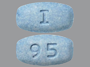 Pill with imprint I 95, blue, rectangle, 8 mm (Aripiprazole 5 mg)