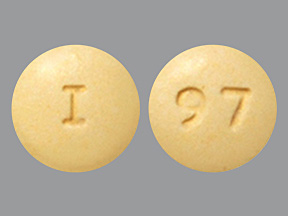 Pill with imprint I 97, yellow, round, 7 mm (Aripiprazole 15 mg)