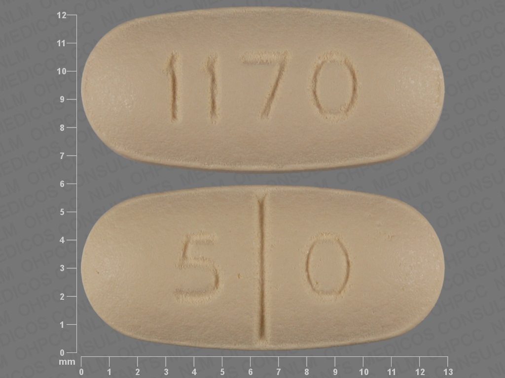 Pill with imprint 5 0 1170, yellow, oval, 13 mm (Naltrexone Hydrochloride 50 mg)