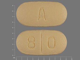 Pill with imprint 0 8 A, yellow, capsule, 9 mm (Mirtazapine 15 mg)