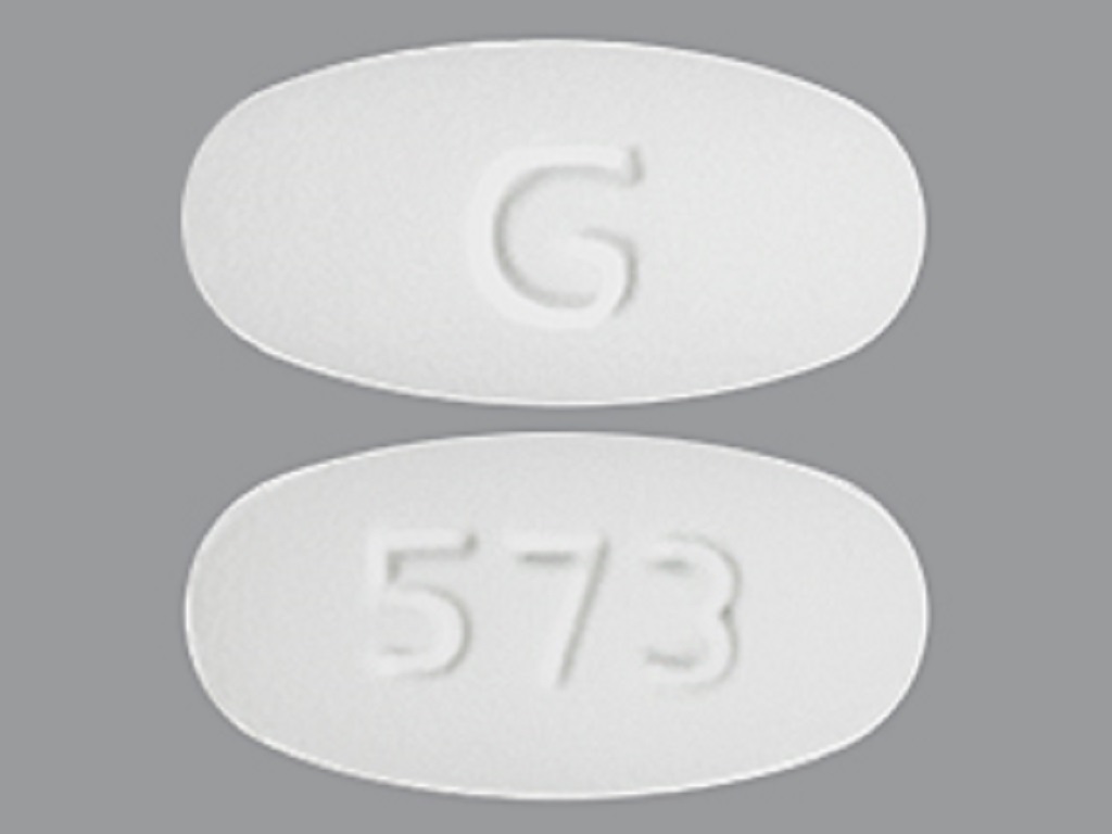 Pill with imprint 573 G, white, oval, 16 mm (Voriconazole 200 mg)