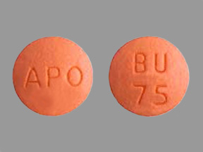 Pill with imprint APO BU75, orange, round, 11 mm (Bupropion Hydrochloride 75 mg)