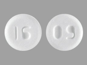 Pill with imprint 16 09, white, round, 5 mm (Baclofen 5 mg)