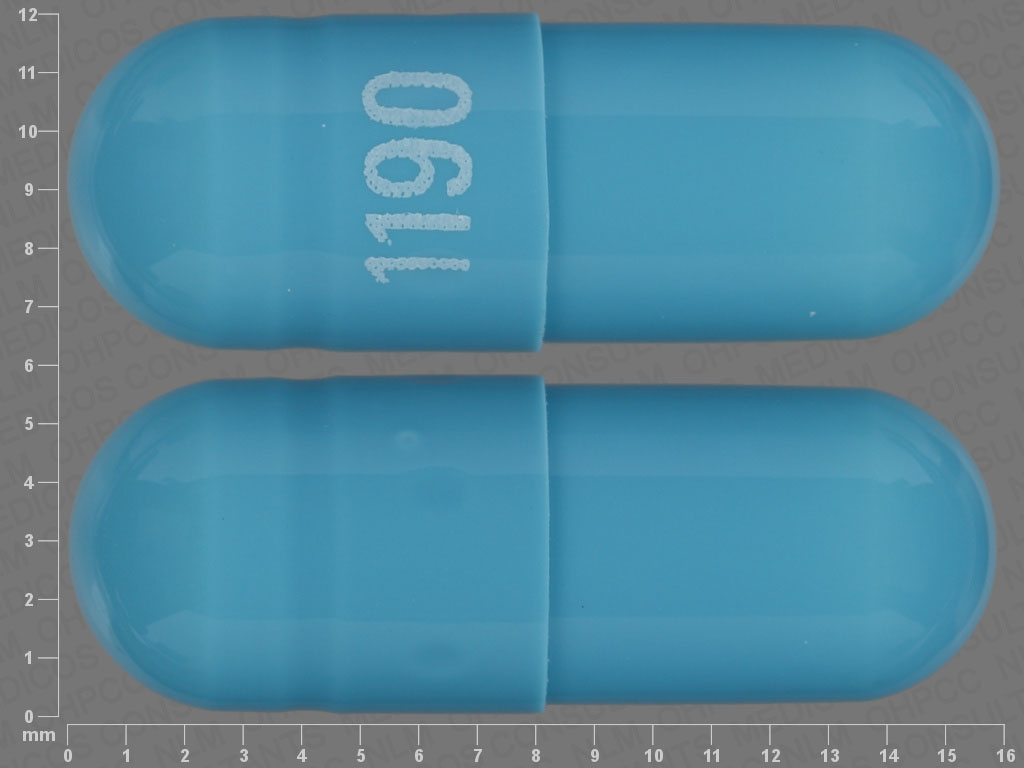 Pill with imprint 1190, blue, capsule, 15 mm (Tolterodine 4 mg)