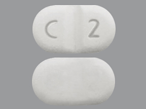 Pill with imprint C 2, white, oval, 9 mm (Clobazam 10 mg)