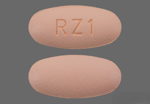 Pill with imprint RZ1, orange, oval, 17 mm (Ranolazine 500 mg)