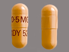 Pill with imprint 0 5MG RDY525, yellow, capsule, 14 mm (Tacrolimus 0.5 mg)