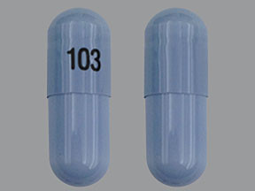 Pill with imprint 103, blue, capsule, 23 mm (Potassium Chloride 750 mg)