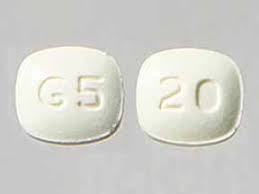 Pill with imprint G5 20, yellow, rectangle, 8 mm (Pravastatin Sodium 20 mg)