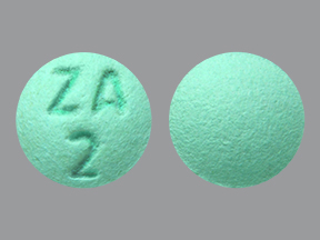 Pill with imprint ZA 2, green, round, 6 mm (Amitriptyline Hydrochloride 25 mg)