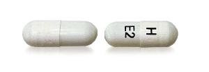 Pill with imprint H E2, white, capsule, 14 mm (Esomeprazole Magnesium 20 mg)