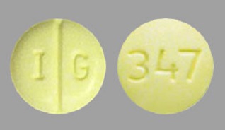 Pill with imprint IG 347, yellow, round, 7 mm (Nadolol 20 mg)