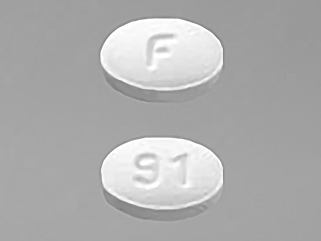 Pill with imprint F 91, white, oval, 6 mm (Ondansetron Hydrochloride 4 mg)