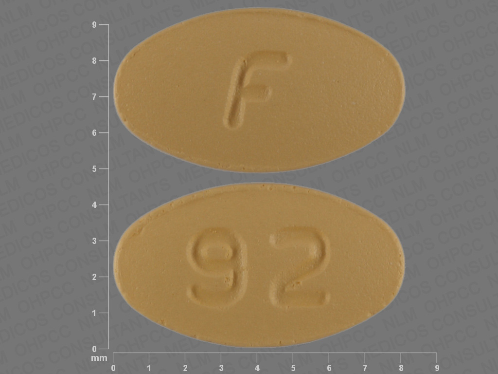 Pill with imprint F 92, yellow, oval, 8 mm (Ondansetron Hydrochloride 8 mg)
