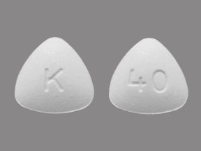 Pill with imprint K 40, white, triangle, 8 mm (Entecavir 0.5 mg)