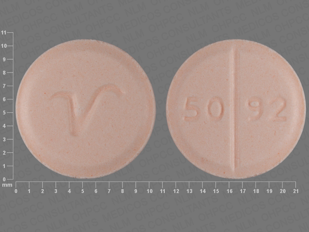 Pill with imprint 5092 V, orange, round, 10 mm (Prednisone 20 mg)