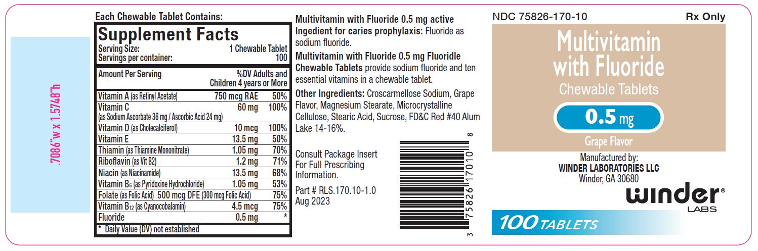 Pill with imprint WL170, red, round, 13 mm (Sodium Fluoride Fluoride Ion 0.5 mg / Vitamin A 750 mcg / Ascorbic Acid 24 mg / Ascorbic Acid 36 mg / Cholecalciferol 10 mcg / .alpha.-tocopherol, Dl- 6.75 mg / Thiamine Mononitrate 1.05 mg / Riboflavin 1.2 mg / Niacinamide 13.5 mg / Pyridoxine 1.05 mg / Folic Acid 500 mcg / Cyanocobalamin 4.5 mcg)
