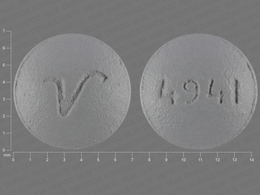 Pill with imprint 4941 V, gray, round, 7 mm (Perphenazine 4 mg)