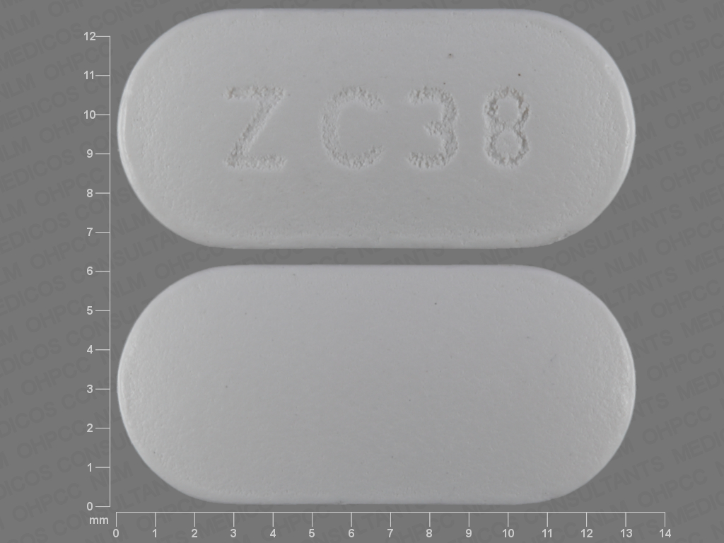 Pill with imprint ZC38, white, oval, 13 mm (Hydroxychloroquine Sulfate 200 mg)