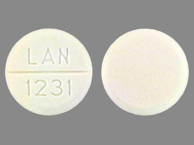 Pill with imprint LAN 1231, white, round, 10 mm (Primidone 250 mg)