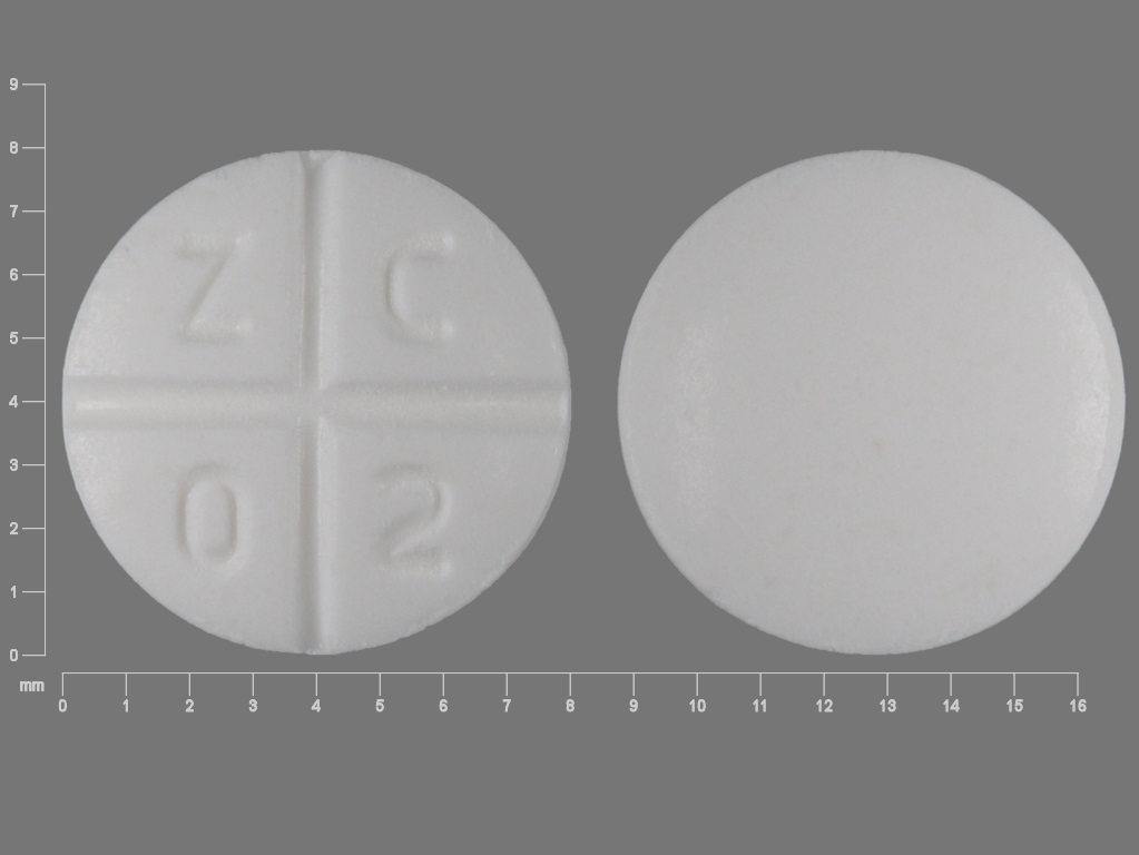Pill with imprint ZC02, white, round, 8 mm (Promethazine Hydrochloride 25 mg)