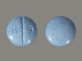 Pill with imprint K 9, blue, round, 6 mm (Oxycodone Hydrochloride 30 mg)