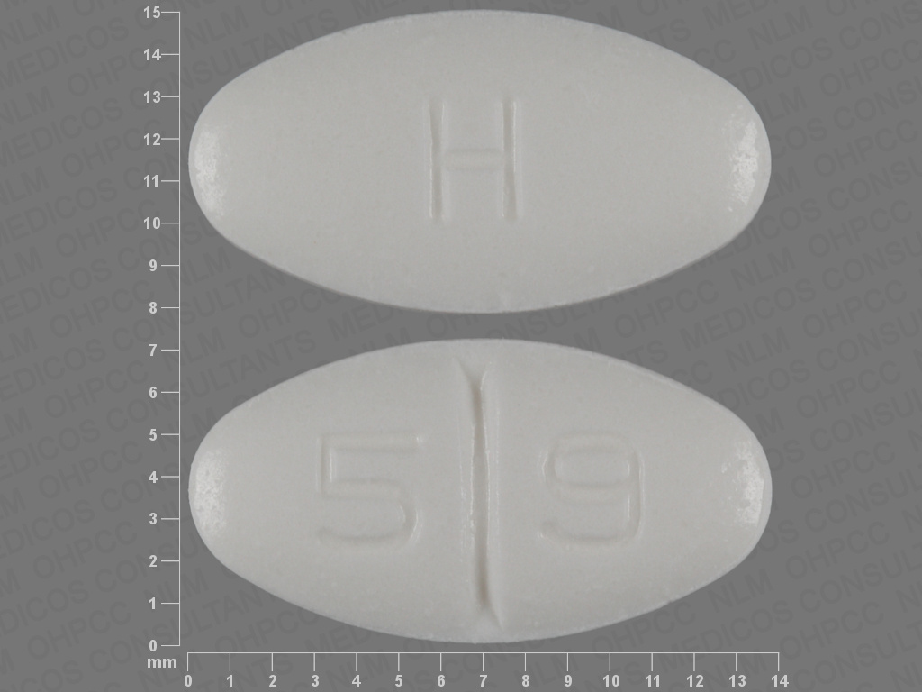Pill with imprint 59 H, white, oval, 11 mm (Torsemide 20 mg)