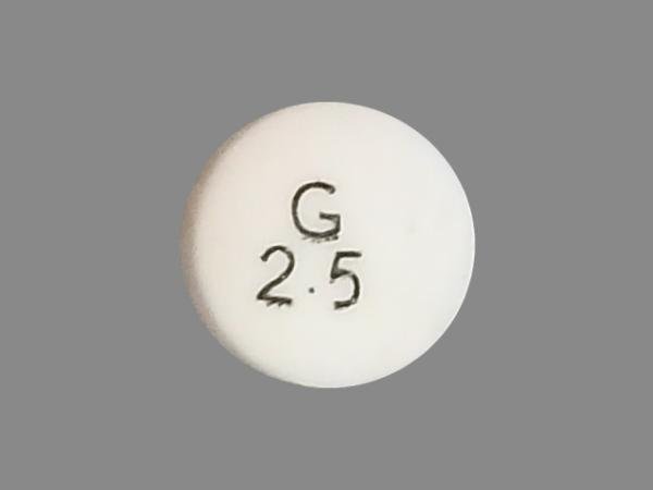Pill with imprint G 2 5, white, round, 6 mm (Glipizide 2.5 mg)
