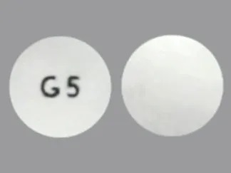 Pill with imprint G 5, white, round, 6 mm (Glipizide 5 mg)