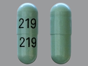 Pill with imprint 219, green, capsule, 22 mm (Cephalexin 500 mg)