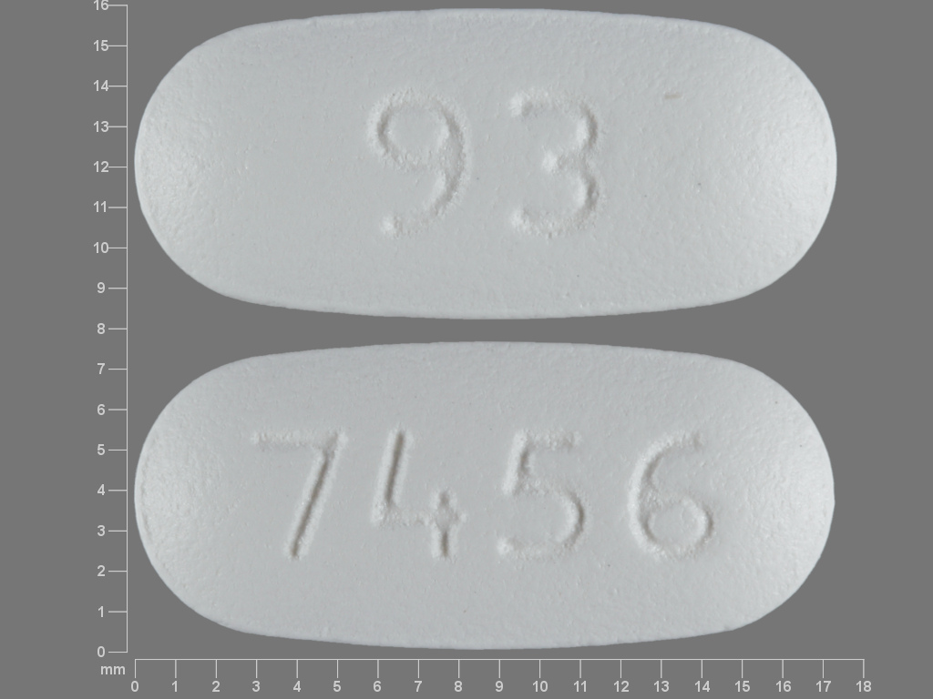 Pill with imprint 93 7456, white, oval, 17 mm (Glipizide and Metformin Hydrochloride Glipizide 2.5 mg / Metformin Hydrochloride 500 mg)