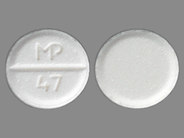 Pill with imprint MP 47, white, round, 6 mm (Albuterol Sulfate 2 mg)