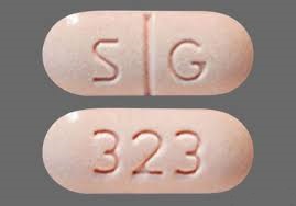 Pill with imprint SG 323, pink, oval, 19 mm (Metaxalone 800 mg)