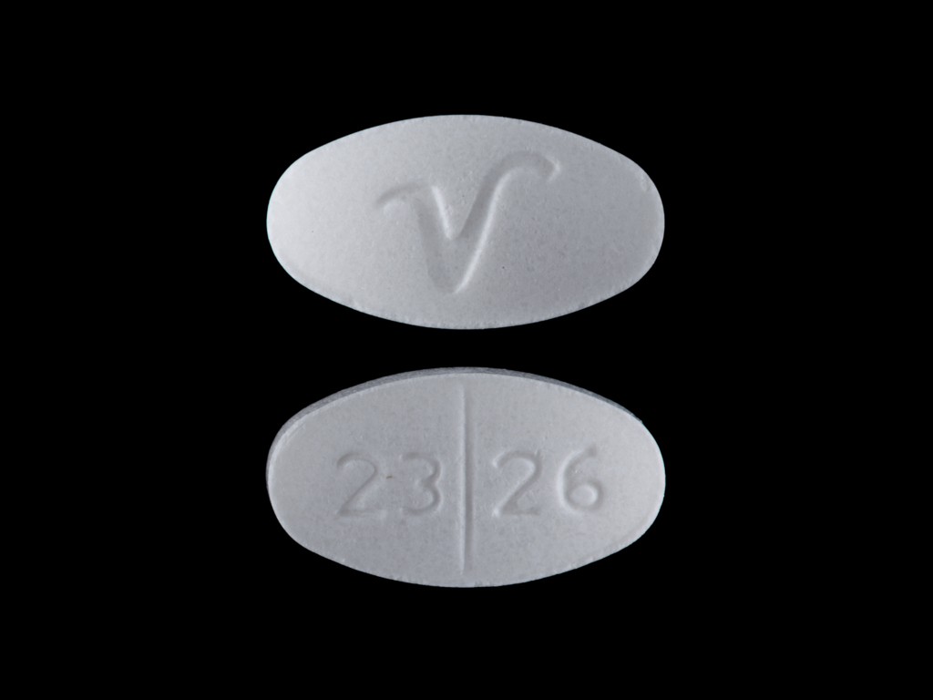 Pill with imprint 2326 V, white, oval, 10 mm (Benztropine Mesylate 1 mg)