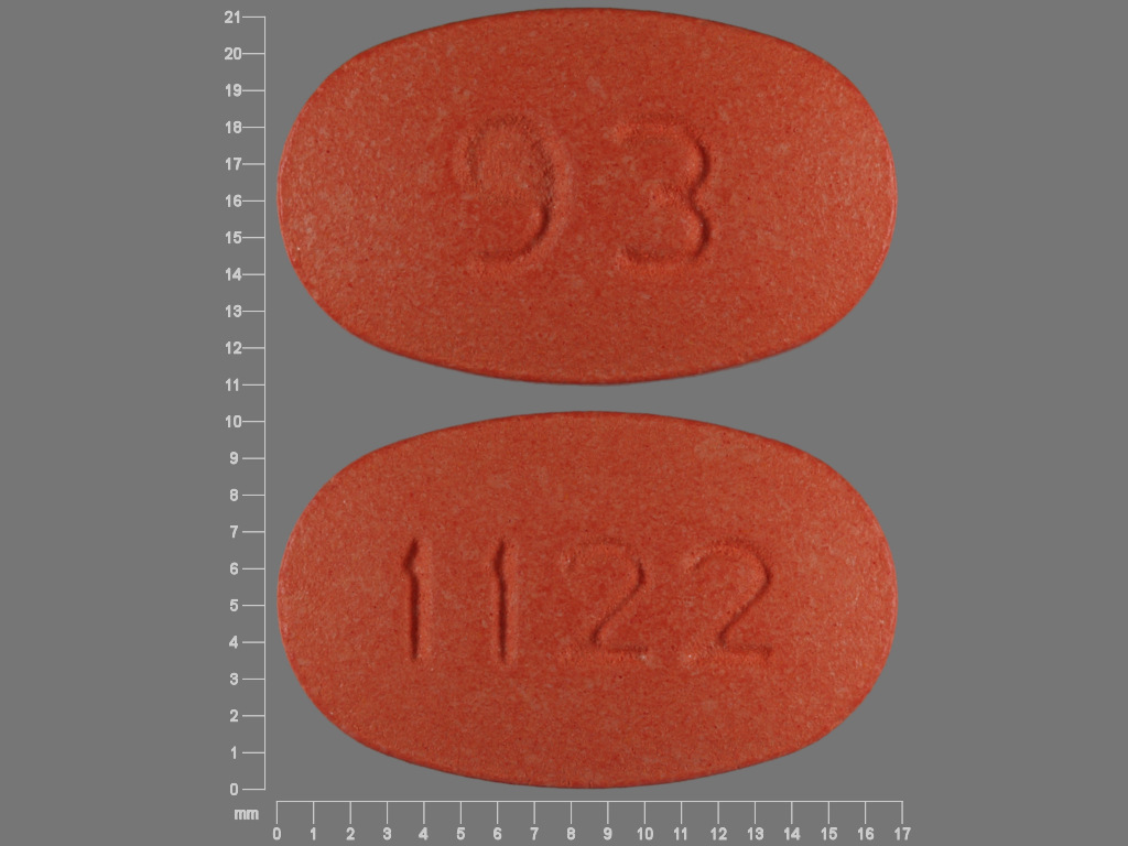 Pill with imprint 93 1122, orange, oval, 18 mm (Etodolac 400 mg)