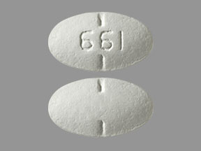 Pill with imprint 661, white, oval, 11 mm (Spironolactone 50 mg)