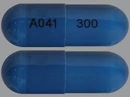 Pill with imprint A041 300, blue, capsule, 22 mm (Cefdinir 300 mg)
